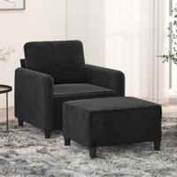 Fauteuil met voetenbank 60 cm fluweel zwart
