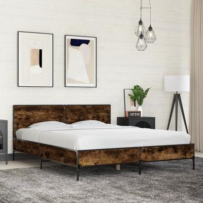 Bedframe bewerkt hout metaal gerookt eikenkleurig 150x200 cm