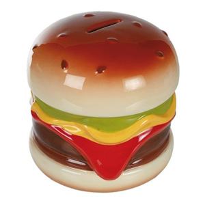 Spaarpot van een lekkere Hamburger - 14 x 13 cm - keramiek - Kinderen en volwassenen