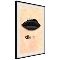Ingelijste Poster - Silence lippen Zwarte lijst met passe-partout - thumbnail