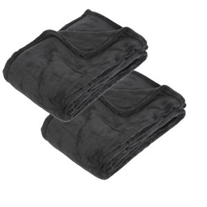 2x Stuks Fleece deken/fleeceplaid donkergrijs 130 x 180 cm polyester