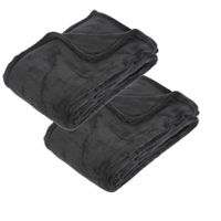 2x Stuks Fleece deken/fleeceplaid donkergrijs 130 x 180 cm polyester