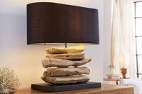 Handgemaakte drijfhoutlamp RIVERINE 55 cm tafellamp met zwarte linnen kap - 36787 - thumbnail