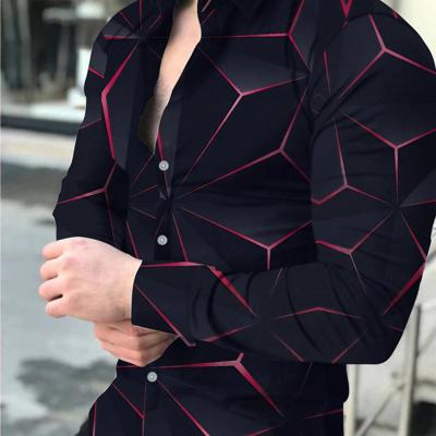 Bon&Bon Men's Geometric Print Long Sleeve Button Up Shirt - Black Multicolor / L