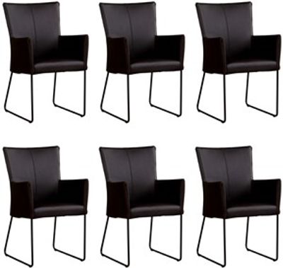 Set van 6 Donkerbruine leren industriële eetkamerstoelen Mate - Rancho Leer Moro (donkerbruin leer)