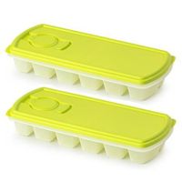 PlasticForte IJsblokjesvorm met deksel - 2x - 12 ijsklontjes - kunststof - groen - IJsblokjesvormen - thumbnail