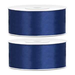 2x Hobby/decoratie donkerblauwe satijnen sierlinten 2,5 cm/25 mm x 25 meter