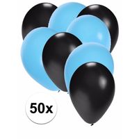 50x zwarte en lichtblauwe ballonnen   -
