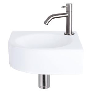 Differnz Cleo fonteinset - 30x30x10cm - Kwartrond - 1 kraangat - Gebogen matte chromen kraan - Keramiek Wit 38.401.10