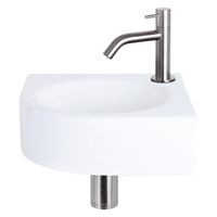 Differnz Cleo fonteinset - 30x30x10cm - Kwartrond - 1 kraangat - Gebogen matte chromen kraan - Keramiek Wit 38.401.10