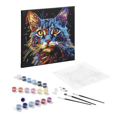 Creative Craft Group Schilderen op nummer zwart canvas kat, 30x30cm