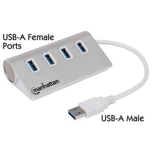 Manhattan 163767 interface hub USB 3.2 Gen 1 (3.1 Gen 1) Type-A 5000 Mbit/s Aluminium, Wit