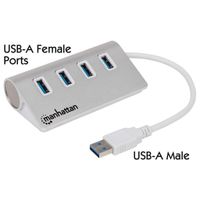 Manhattan 163767 interface hub USB 3.2 Gen 1 (3.1 Gen 1) Type-A 5000 Mbit/s Aluminium, Wit - thumbnail