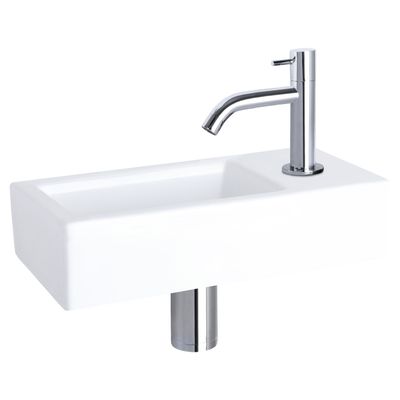 Fonteinset Differnz Ravo Keramiek 38.5x18.5x9 cm Wit Met Gebogen Kraan Chroom Differnz