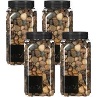Mica Decorations decoratie stenen - 4x - 1 kilo - 650ml - donkerbruin mix - hobby steentjes