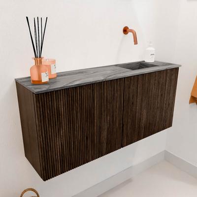 Toiletmeubel Mondiaz Joya Dlux | 90 cm | Meubelkleur Walnut | Faye wastafel Sombra Wasbak Rechts | Zonder kraangat(en)