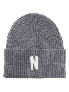 Norse Projects bonnet nervuré en laine à patch logo - Gris