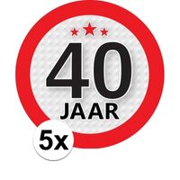 5x 40 Jaar leeftijd stickers rond 9 cm verjaardag versiering