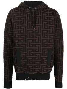 Balmain hoodie en coton à motif monogrammé - Marron