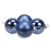 Grote kerstballen - 4x st - kobalt blauw - 10 cm - glas - mat/glans - kerstversiering - thumbnail