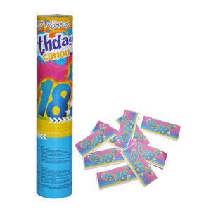 Party popper/confetti shooter - verjaardag 18 jaar - papier - multi kleuren - 20 cm