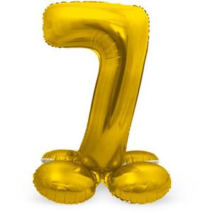 Goudkleurig Folieballon Cijfer 7 Op Standaard (72 cm)