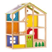 Hape houten 4 seizoenen poppenhuis met meubels