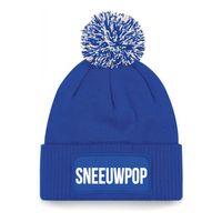 Sneeuwpop muts met pompon - unisex - one size - blauw - apres-ski muts - thumbnail