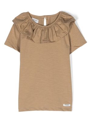 Donsje t-shirt en coton à col volanté - Marron