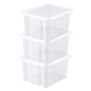 6x stuks kunststof opbergboxen/opbergdozen wit transparant L44 x B36 x H25 cm stapelbaar