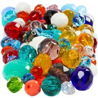 Creativ Company Facet glaskralen, afm 3-15 mm, gatgrootte 0,5-1,5 mm, ca. 450 stuk, diverse kleuren, 400 gr/ 1 doos