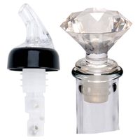 Wijnstopper/flessenstopper en schenktuit - kunststof - diamant look - 7 x 4 cm - Wijnafsluiters - thumbnail