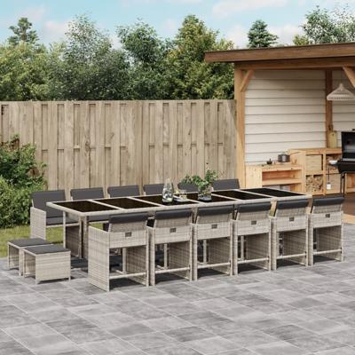17-delige Tuinset met kussens poly rattan lichtgrijs
