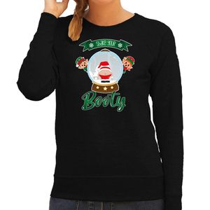 Bellatio Decorations foute kersttrui/sweater dames - Kerstman sneeuwbol - zwart - Shake Your Booty 2XL  -