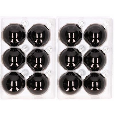 12x stuks Kerstversiering zwarte kerstballen van glas 7 cm