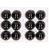 12x stuks Kerstversiering zwarte kerstballen van glas 7 cm