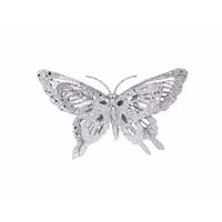Zilveren deco vlinder met glitters 15 x 11 cm   -