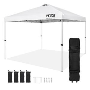 VEVOR paviljoen 304,8x304,8x320cm tuintent 250D PU zilver gecoate stof opvouwbaar paviljoen incl. opbergtas partytent 6-8 personen pop-up tent wit tuinpaviljoen voor kampeertrip