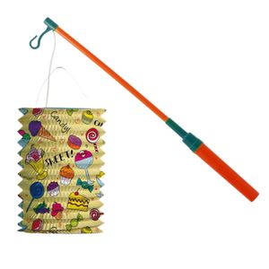 Trek lampion snoep - geel - H16 cm - papier - met lampionstokje - 40 cm