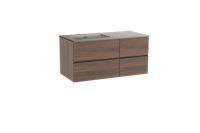Storke Edge zwevend badmeubel 110 x 52 cm notenhout met Diva asymmetrisch linkse wastafel in top solid zijdegrijs