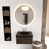 MONDIAZ BUKLA 60cm badmeubel modulair kleur Dark Brown met 1 lade. Wastafel CLOUD midden 1 kraangat kleur Urban. - thumbnail