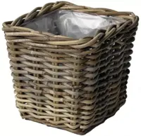 Van der Leeden Rotan plantenmand 21x21x19cm antiek grijs