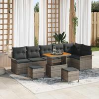 Tuinbankenset met kussen 9 pcs Grijs poly rattan