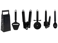 Cookinglife Keukengerei Set Zwart - 6-delig - Torenrasp, Knoflookpers, Blikopener, Pizzasnijder, Kaasschaaf & IJschep