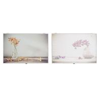 Decoratieve Doos DKD Home Decor Geel Beige Roze Hout MDF Blommor Vaas Teller (2 Stuks)