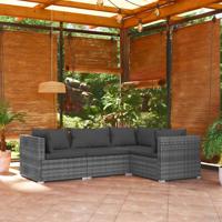 4-delige Loungeset met kussens poly rattan grijs