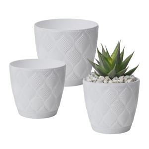 Form Plastic Plantenpot set New Age - 3x stuks - kunststof - ivoor wit - met schotel