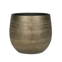 Plantenpot/bloempot in een strakke Modern design look metal goud Dia 22 cm en Hoogte 20 cm