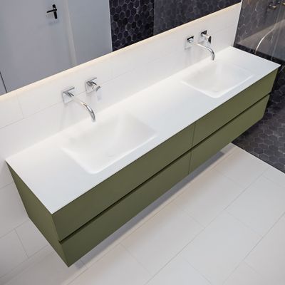 Mondiaz Vica Cloud badmeubel Army 200 cm 4 lades solid surface dubbele spoelbak zonder kraangat