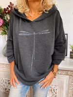 Deep Gray Hoodie Printed Casual Cotton-Blend Shirt & Top